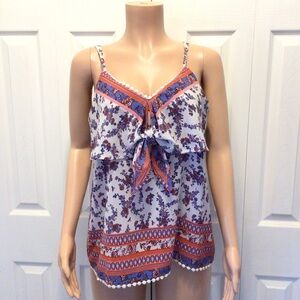 No Boundaries Juniors Sleeveless Floral Ruffled Tie Front Cami Tank Top Size XL